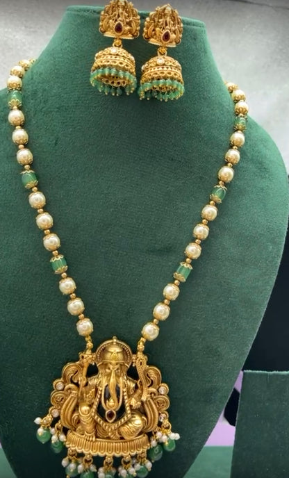 Premium handmade pearl beads Ganesha harams