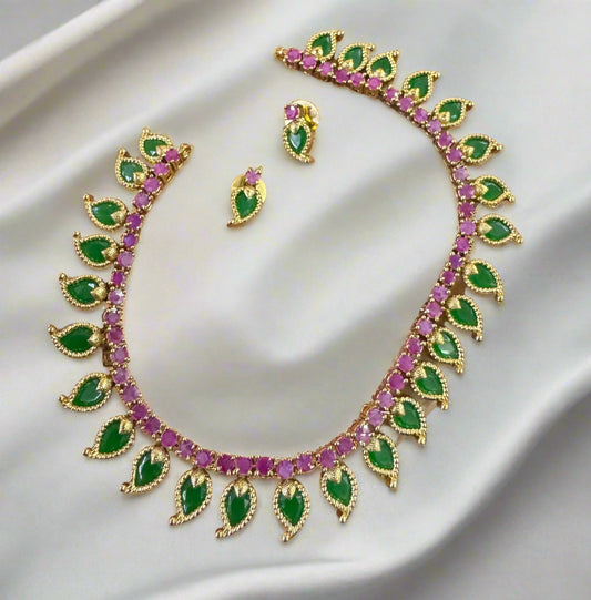 Emerald and pink stone necklace