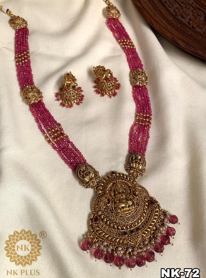 Exquisite Antique lakshmi pink beads Haram | Luxury Indian Jewelry for High-Value Buyers