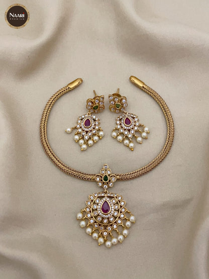 Premium AD stone atigai with rice pearl droppings