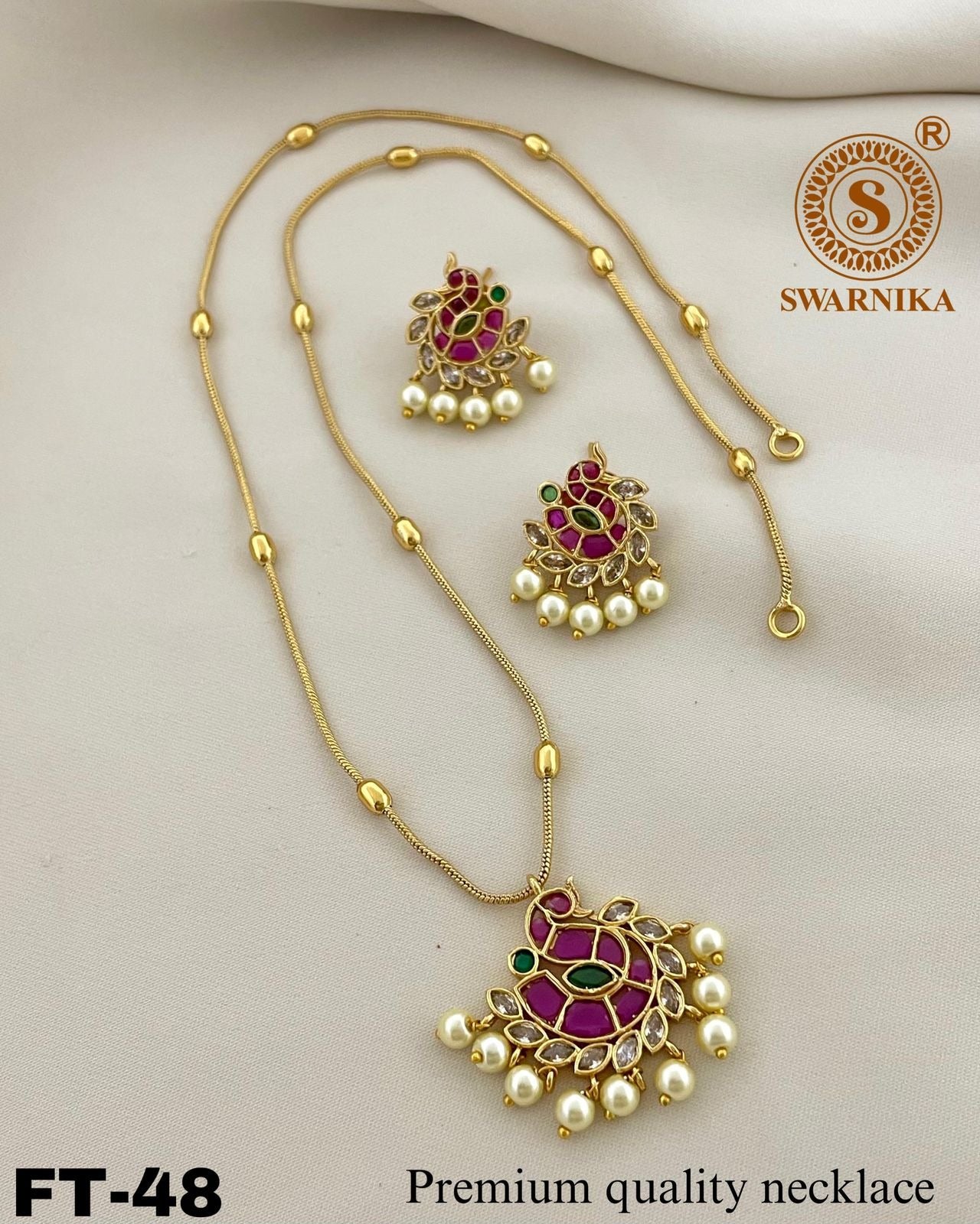 Stunning Ruby & Pearl Necklace Set