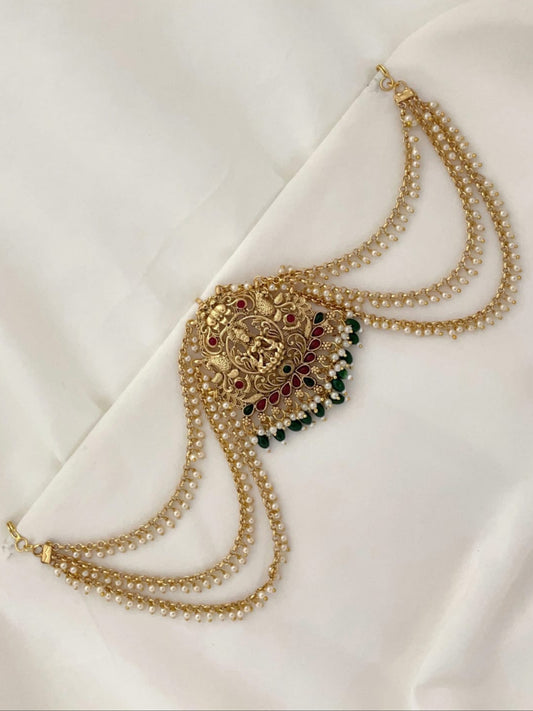 Premium Lakshmi green pearls hair brooch