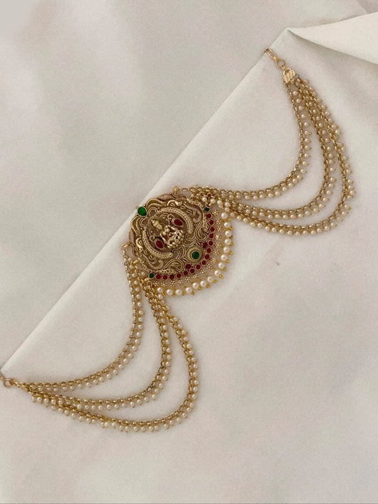 Premium lakshmi pearl droppings hair brooch