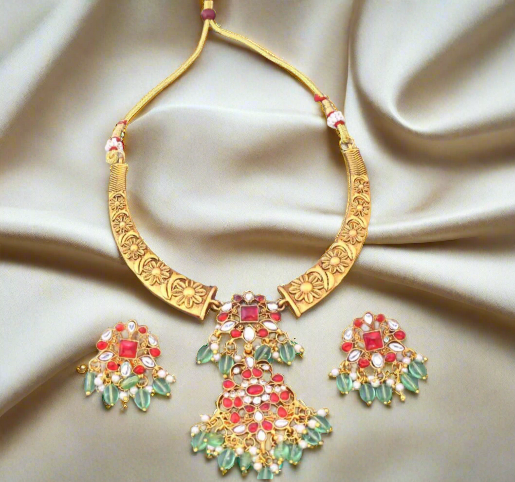 Elegant Ruby & Emerald Necklace Set | Premium Indian Jewelry for Luxury Buyers