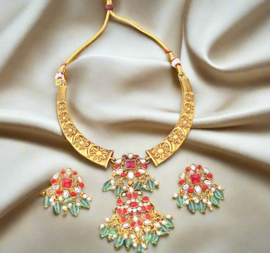 Elegant Ruby & Emerald Necklace Set | Premium Indian Jewelry for Luxury Buyers