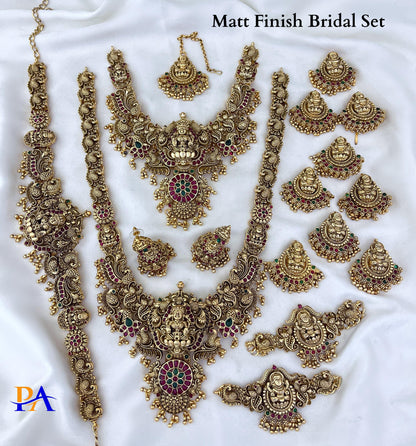 Matt Finish South Indian Bridal Jewelry Set – Temple Design | Full Wedding Set