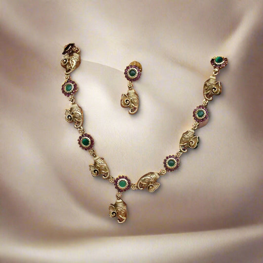 Premium Ganesh kemp stone necklace EJD58