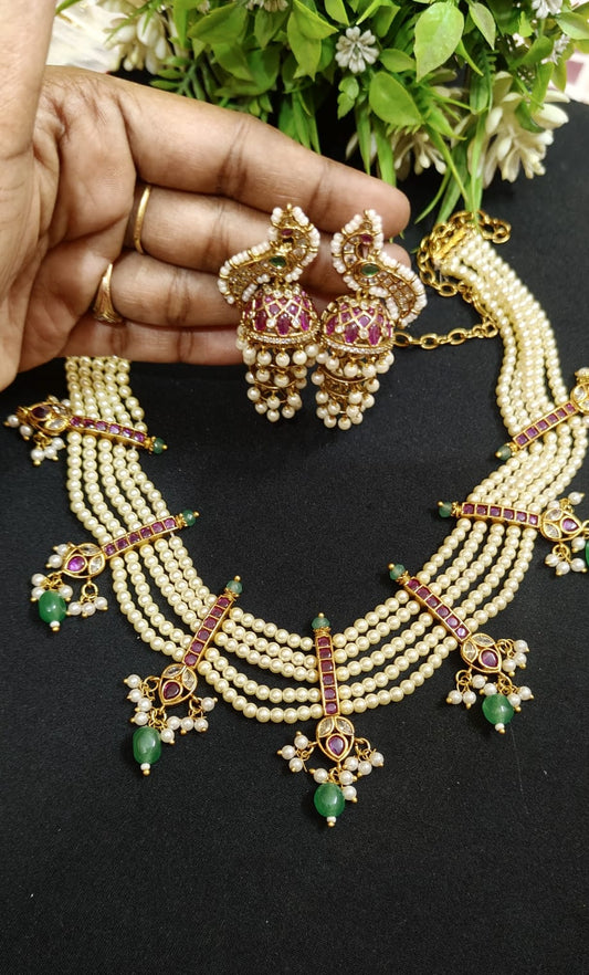 Premium Kemp Pearl layered necklace with jumka
