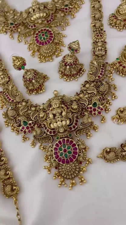 Matt Finish South Indian Bridal Jewelry Set – Temple Design | Full Wedding Set