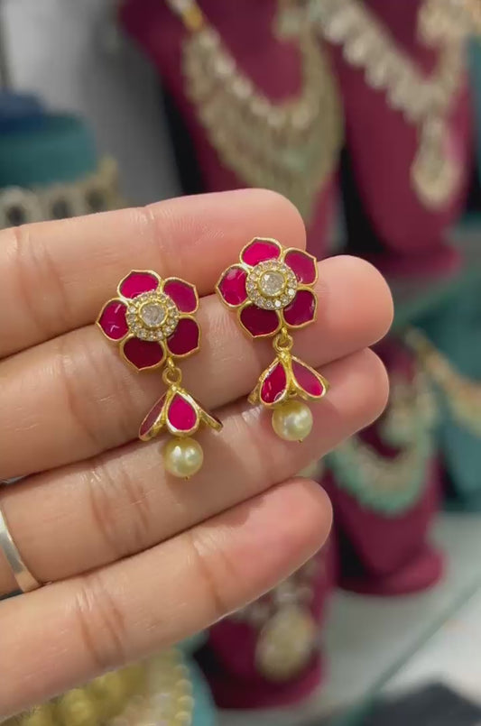 Premium red small pearl jumkas