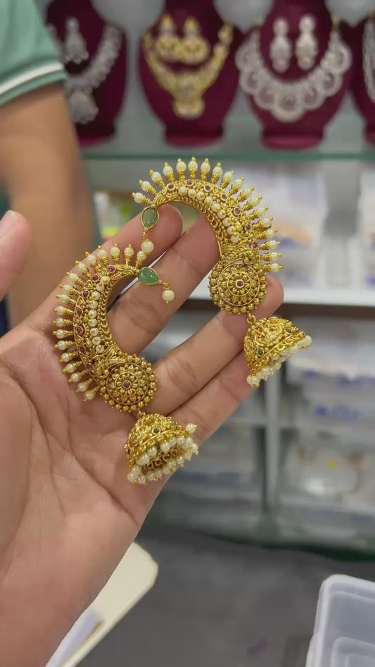Premium gold finish pearl ear cuff jumkas