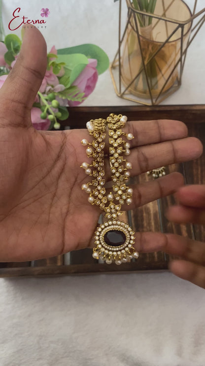 Premium rice pearls diamond finish necklace set