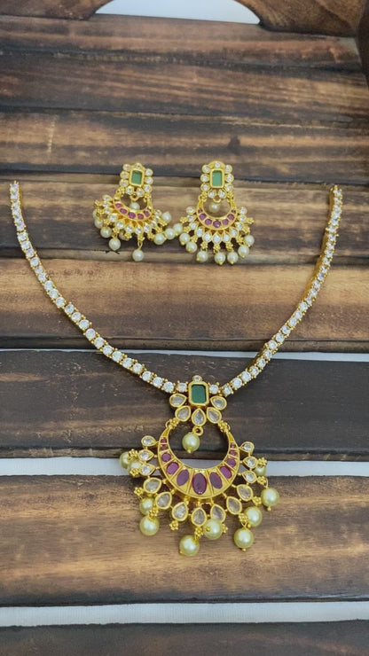 Premium diamond ruby Pearl finish necklace
