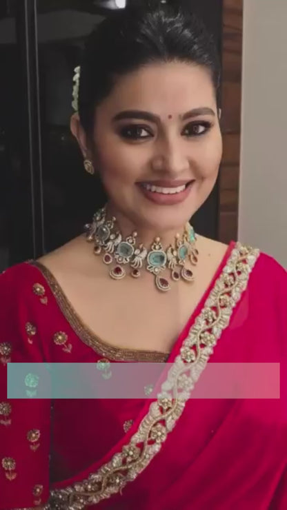 Blue and Red Diamond Replica Grand Necklace: Celeb-Inspired