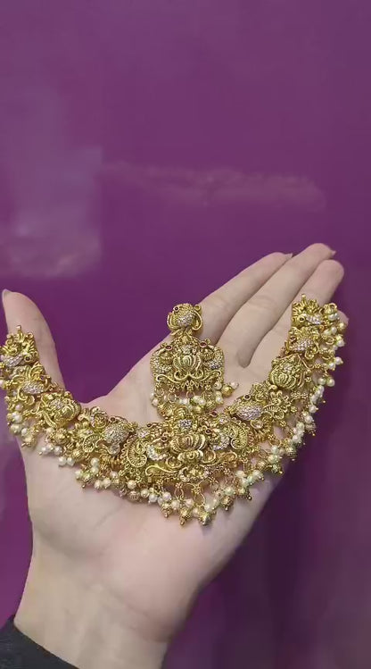 Premium Lakshmi 3D Printing rice pearl necklace set