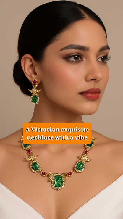 Rama peacock Victorian diamond replica necklace set