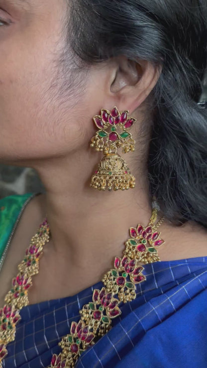 Premium kemp stone lotus Lakshmi haram
