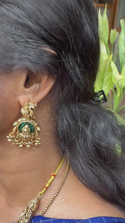 Premium antique finish peacock Lakshmi haram